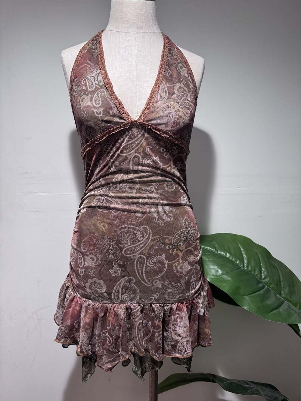 SHEIN Maria Perezxox Paisley Halter Bodycon Ruched Mini Dress M